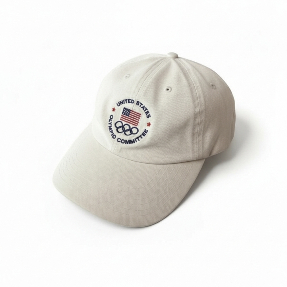 Vintage USA Olympic Committee Hat Cap Adjustable Embroidered American Flag Rings
